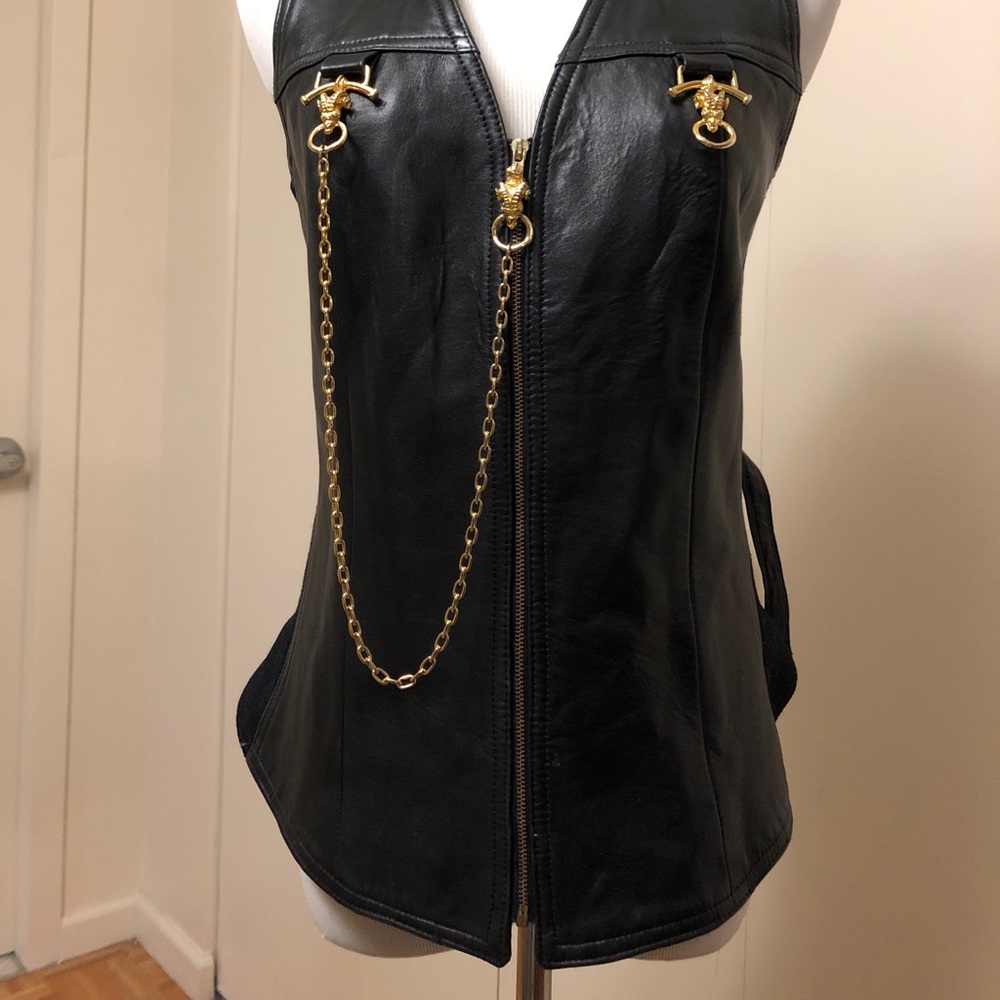 Vintage leather chain zipper rams head vest size 4